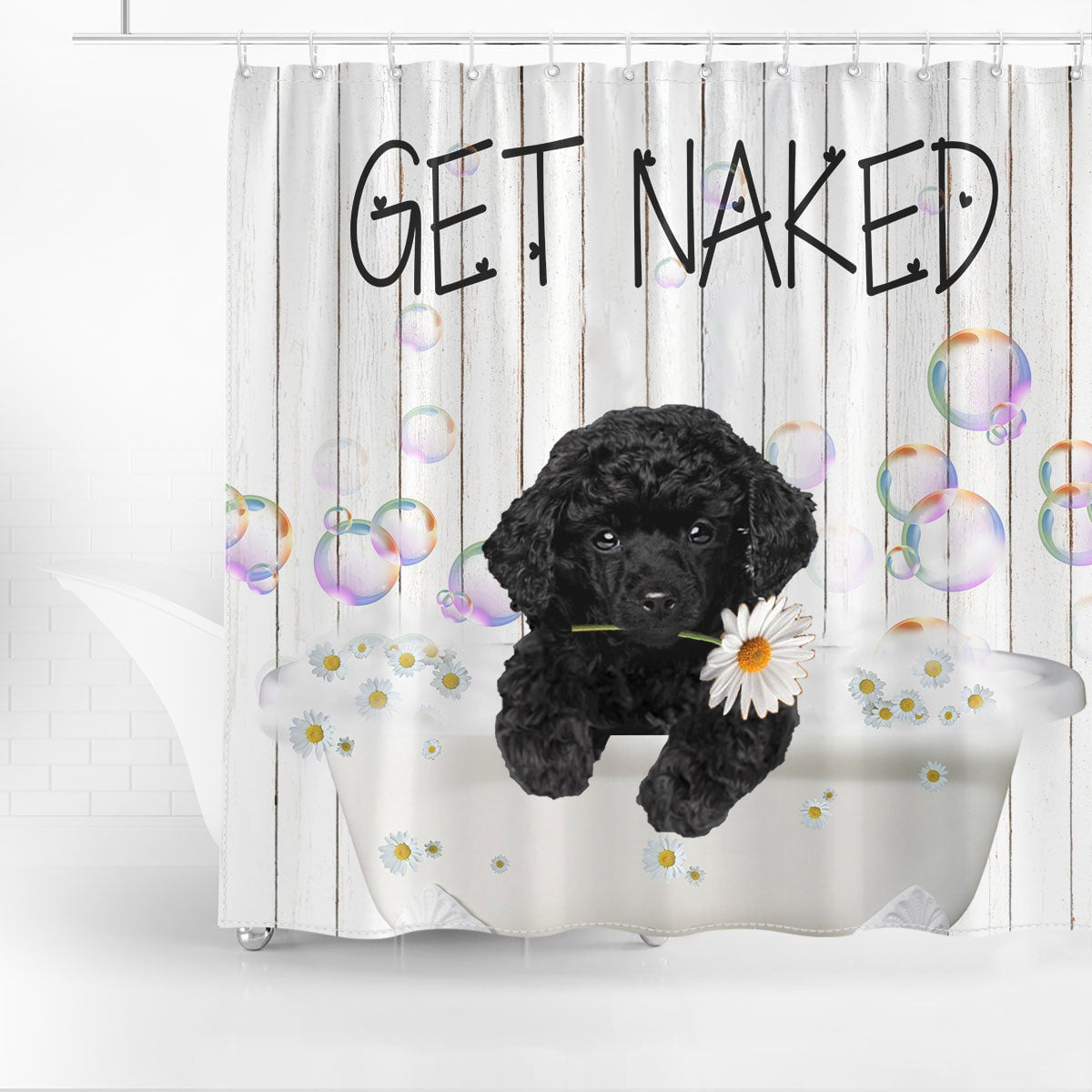 Poodle  Get Naked Daisy Shower Curtain