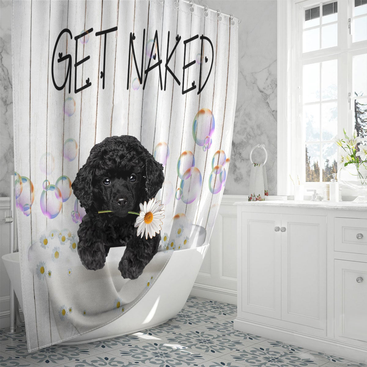 Poodle  Get Naked Daisy Shower Curtain