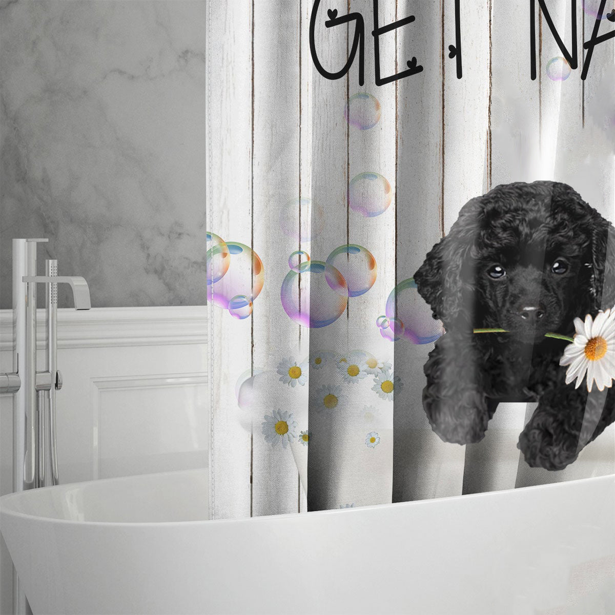 Poodle  Get Naked Daisy Shower Curtain