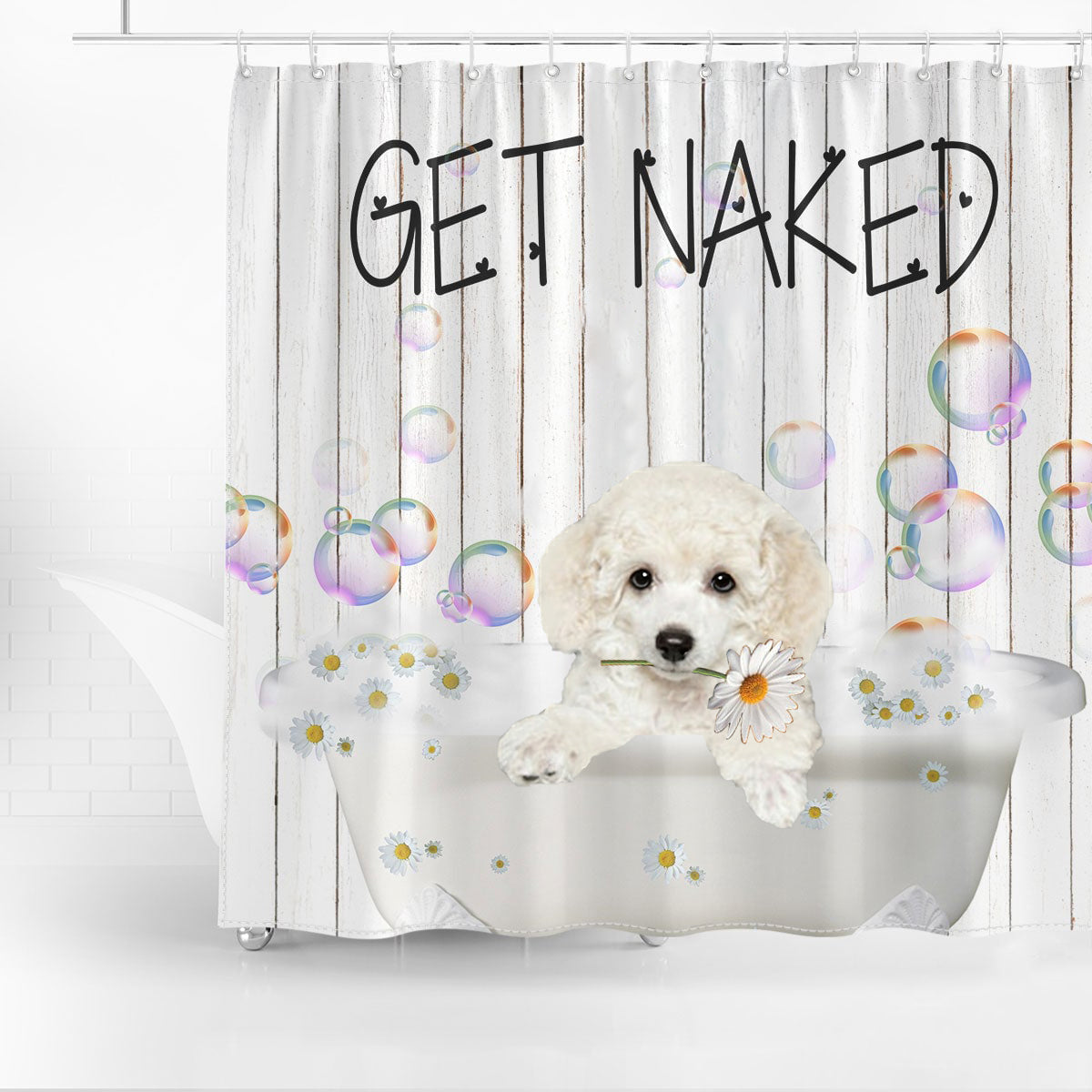 Poodle 02 Get Naked Daisy Shower Curtain