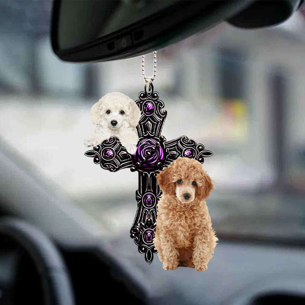 Poodle 02 Pray For God Car Hanging Ornament