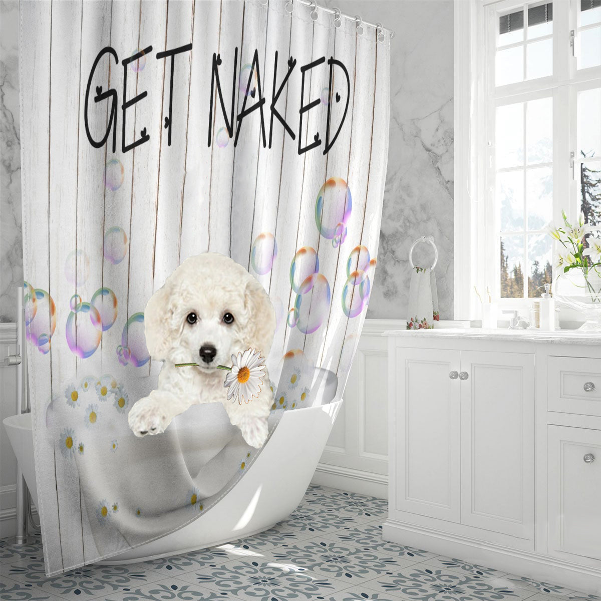 Poodle 02 Get Naked Daisy Shower Curtain