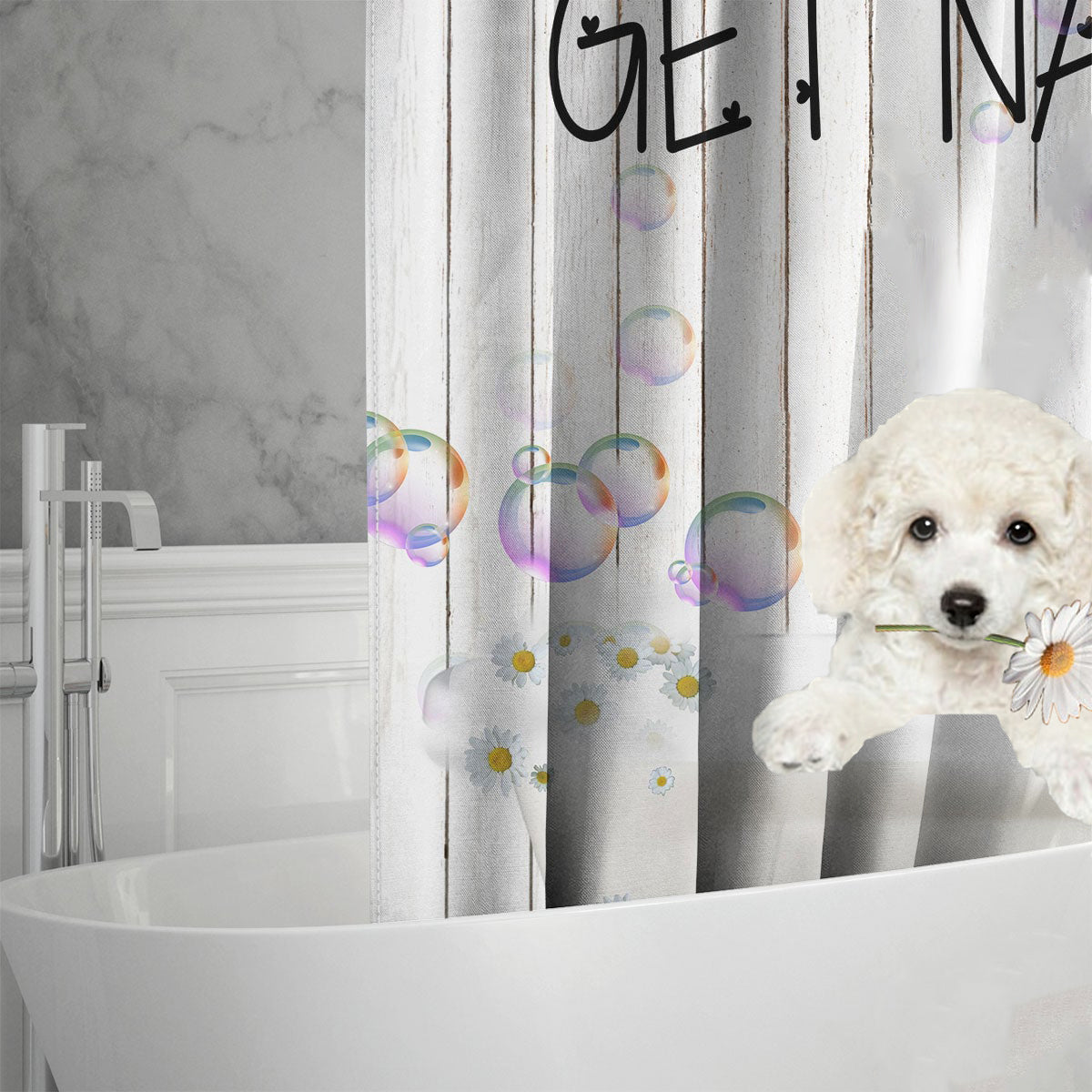 Poodle 02 Get Naked Daisy Shower Curtain