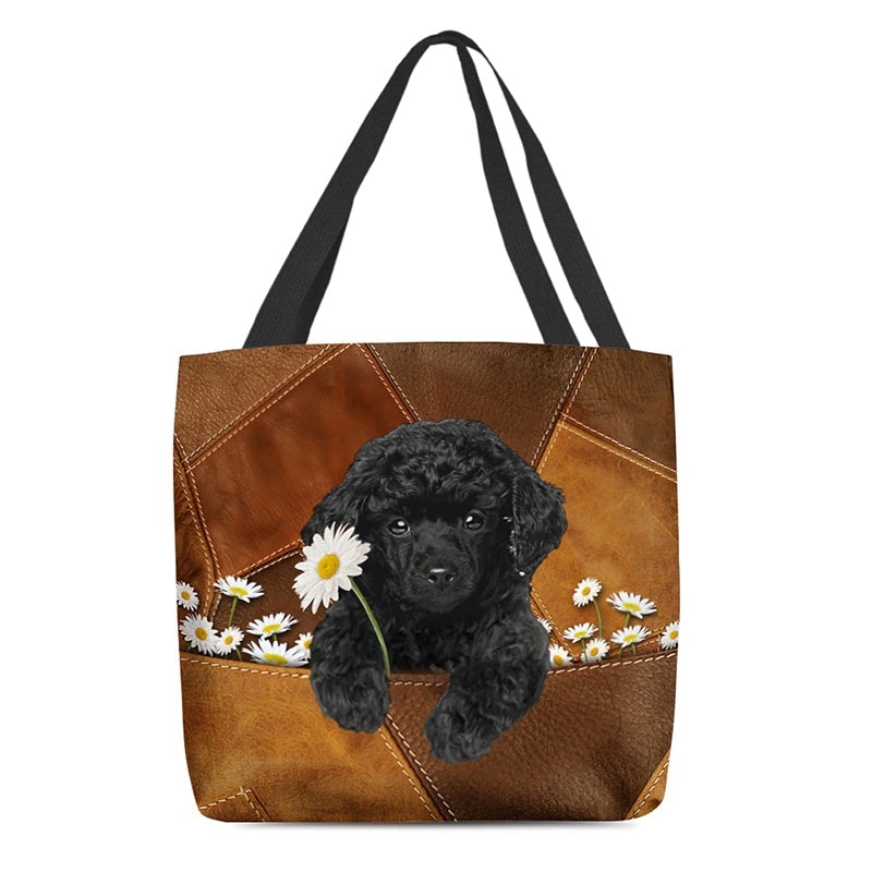 Black Poodle Holding Daisy  All Over Printed Tote Bag