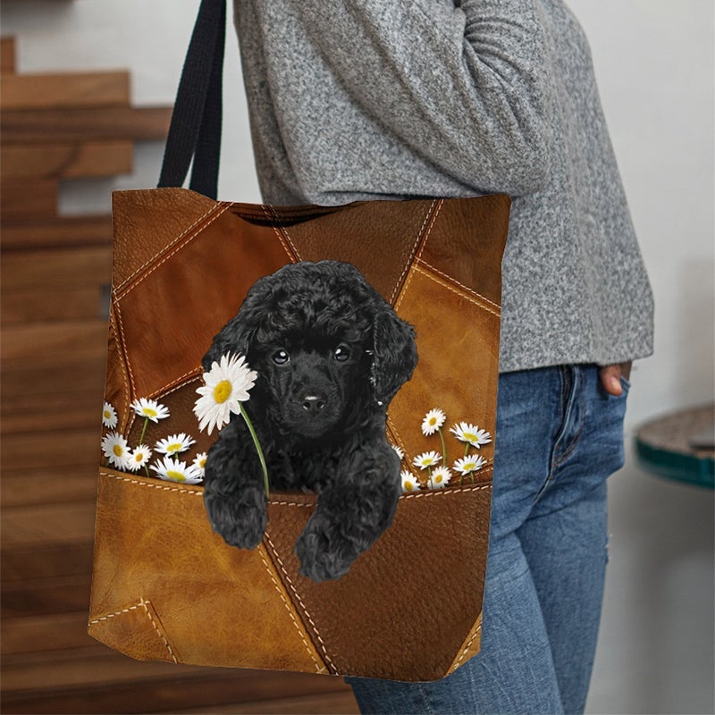 Black Poodle Holding Daisy  All Over Printed Tote Bag