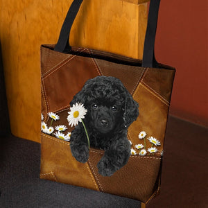 Black Poodle Holding Daisy  All Over Printed Tote Bag
