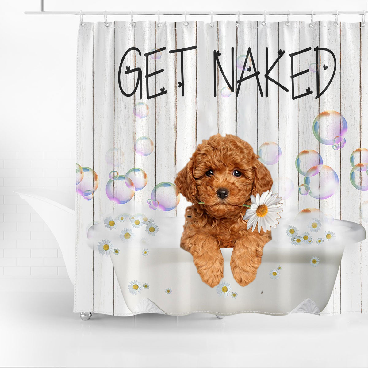 Poodle06 Get Naked Daisy Shower Curtain