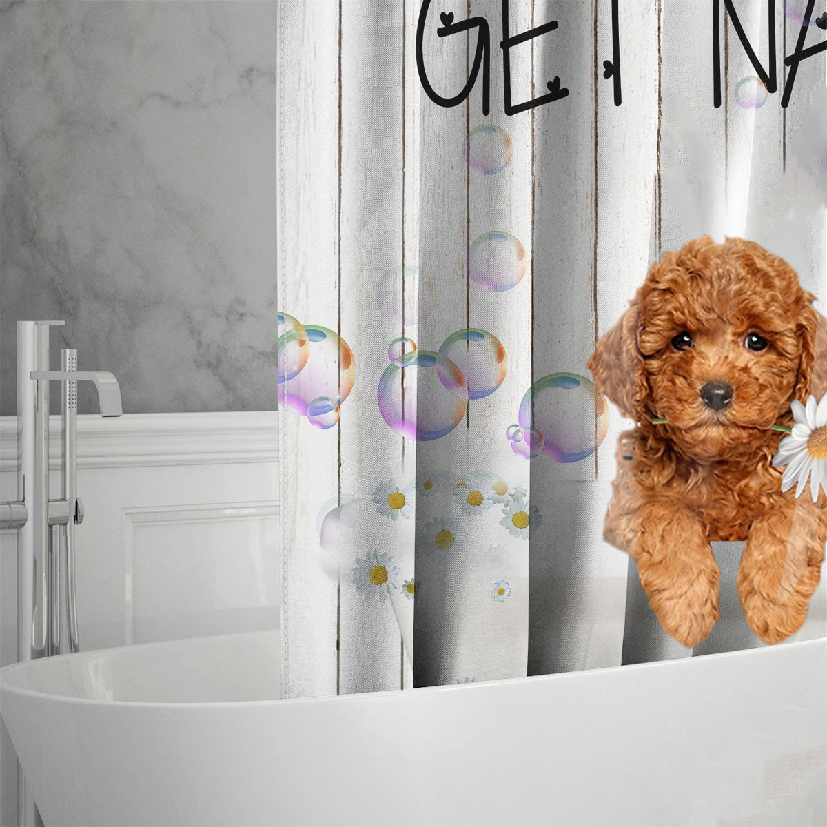 Poodle06 Get Naked Daisy Shower Curtain