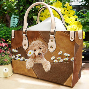 Poodle Holding Daisy Leather Bag