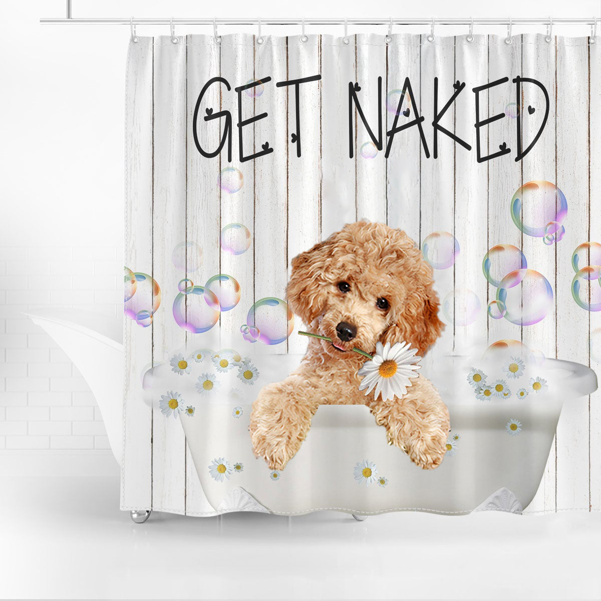 Poodle 2 Get Naked Daisy Shower Curtain