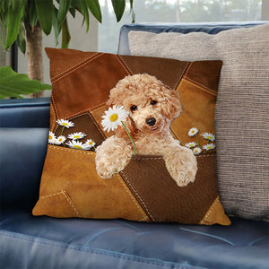 Poodle 2 Holding Daisy Pillow Case