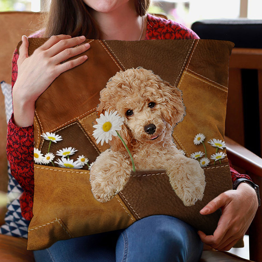 Poodle 2 Holding Daisy Pillow Case