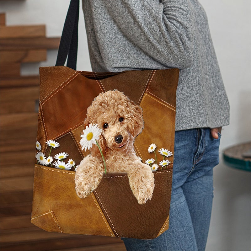 Poodle Holding Daisy  All Over Printed Tote Bag