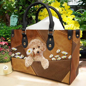 Poodle Holding Daisy Leather Bag