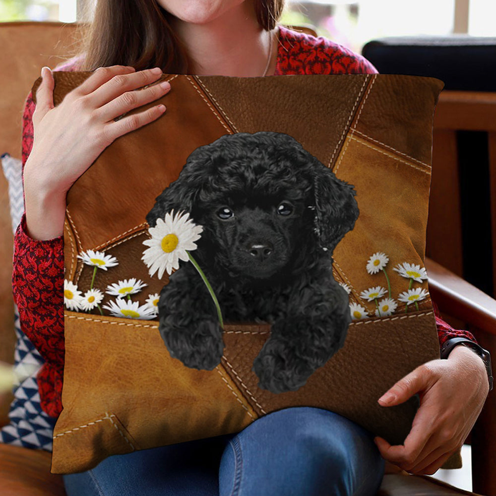 Poodle Holding Daisy Pillow Case