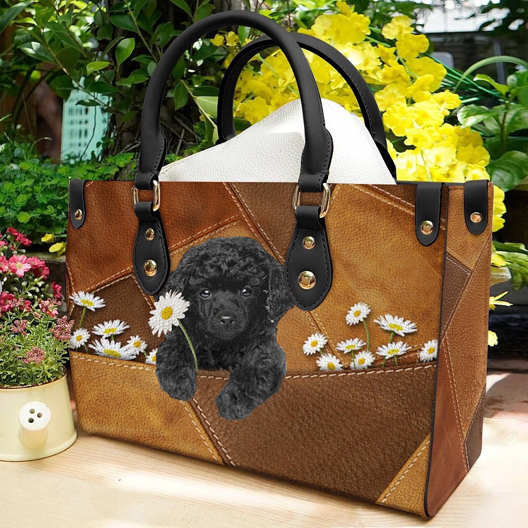 Poodle 2 Holding Daisy Leather Bag