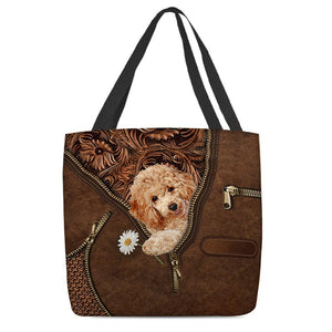 Poodle Holding Daisy Tote Bag