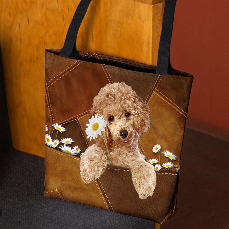 Poodle Holding Daisy  All Over Printed Tote Bag