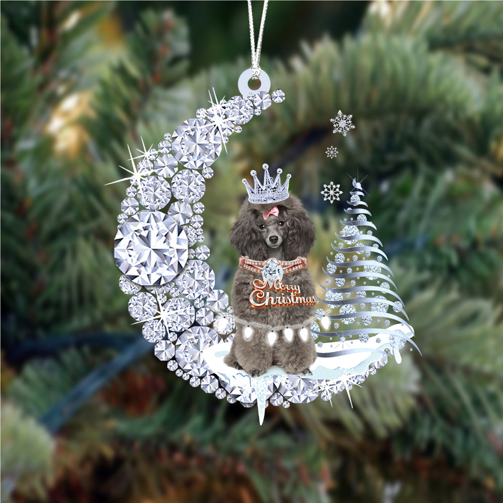 Poodle  (13) Diamond Moon Merry Christmas Ornament