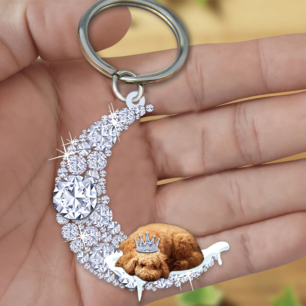 Poodle Sleeping On A Diamond Moon Acrylic Keychain