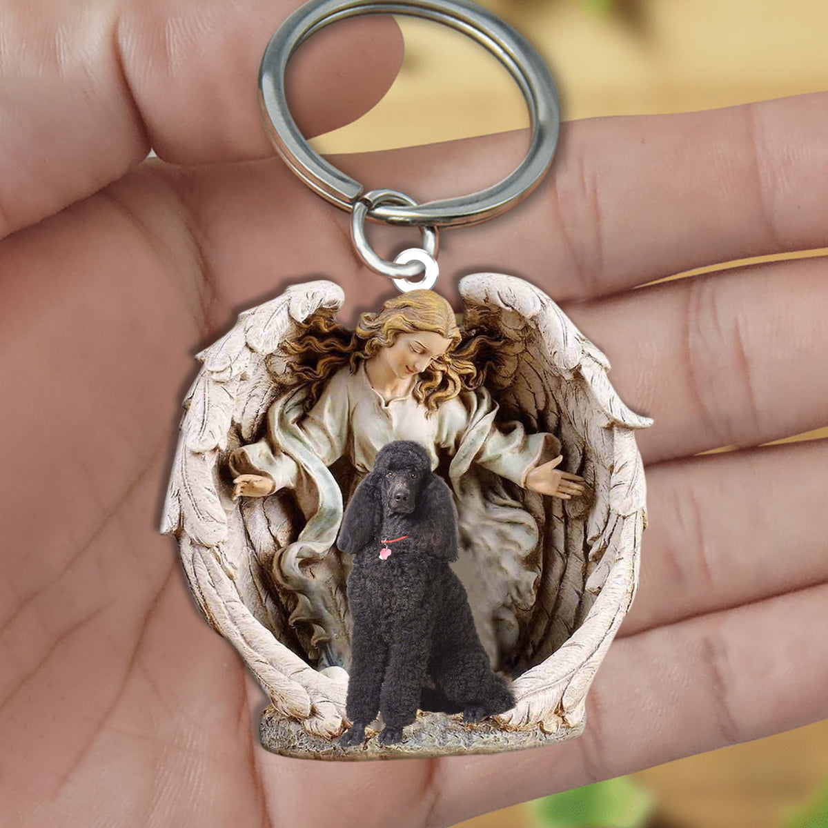 Angel Hug Poodle Acrylic Keychain