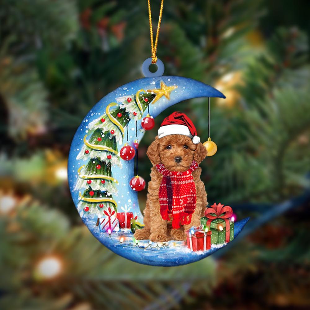 Poodle On The Moon Merry Christmas Hanging Ornament