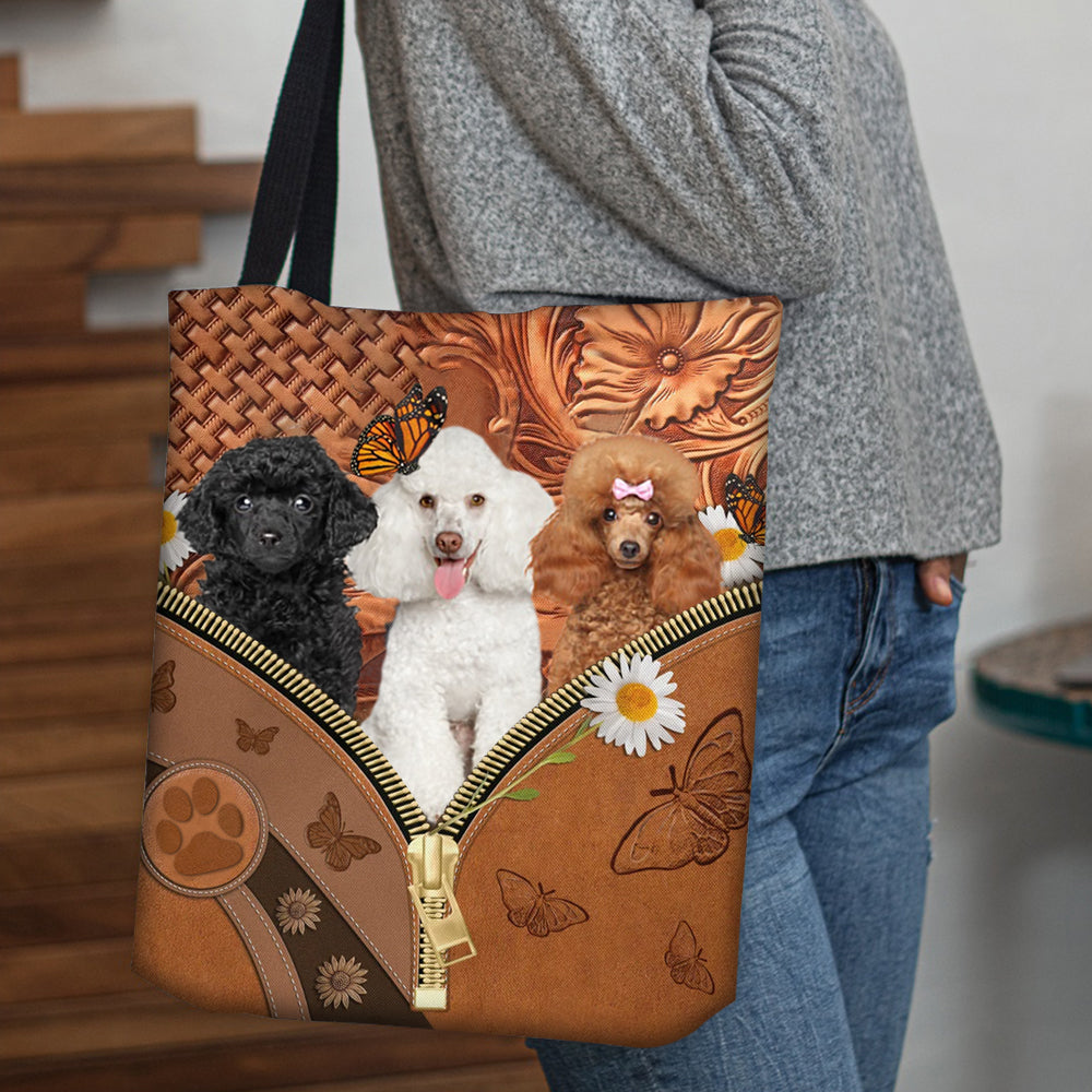 Poodle Daisy Flower And Butterfly Tote Bag