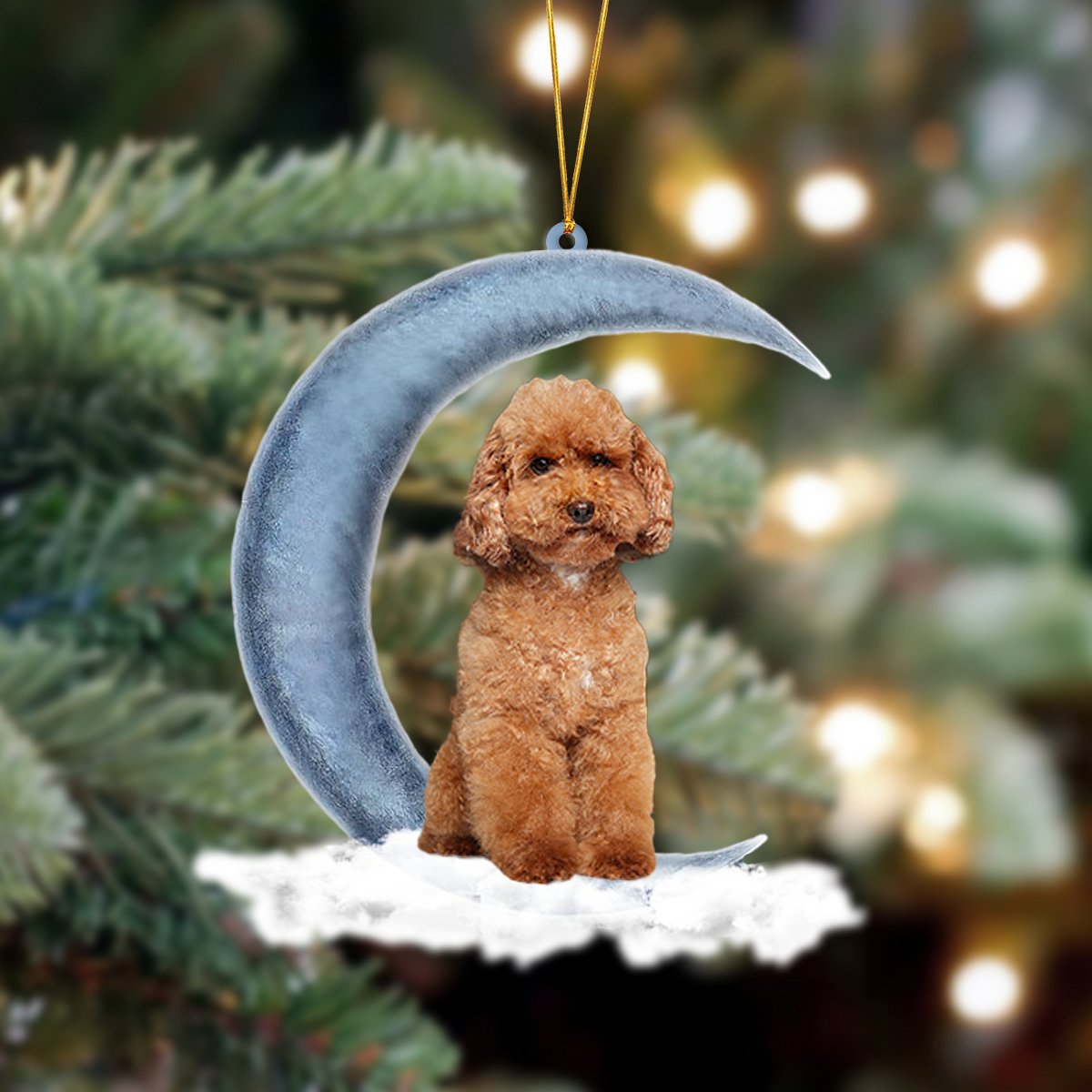 Poodle Sits On The Moon Hanging Ornament