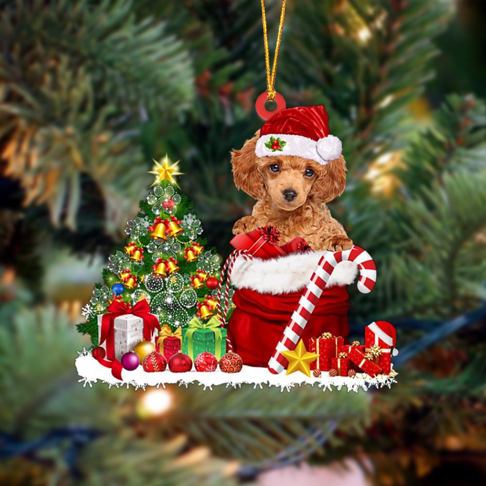 Poodle Gift Bag Merry Christmas Ornament