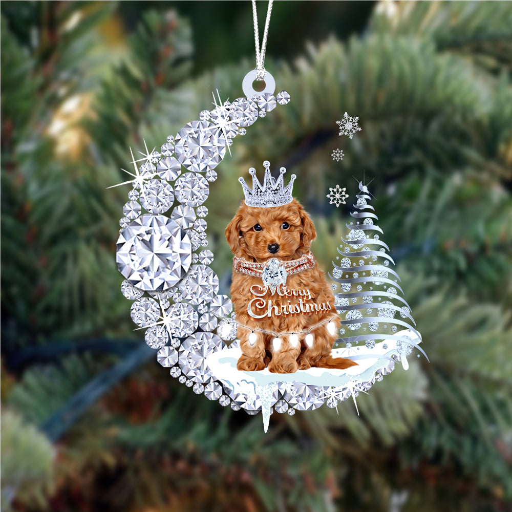 Poodle  (8) Diamond Moon Merry Christmas Ornament