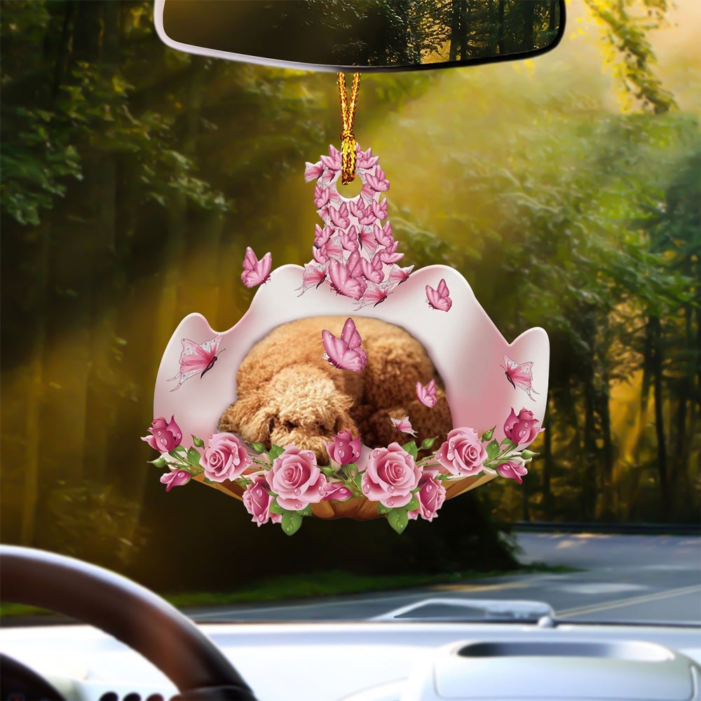 Poodle Sleeping In Rose Garden Car Hanging Ornament