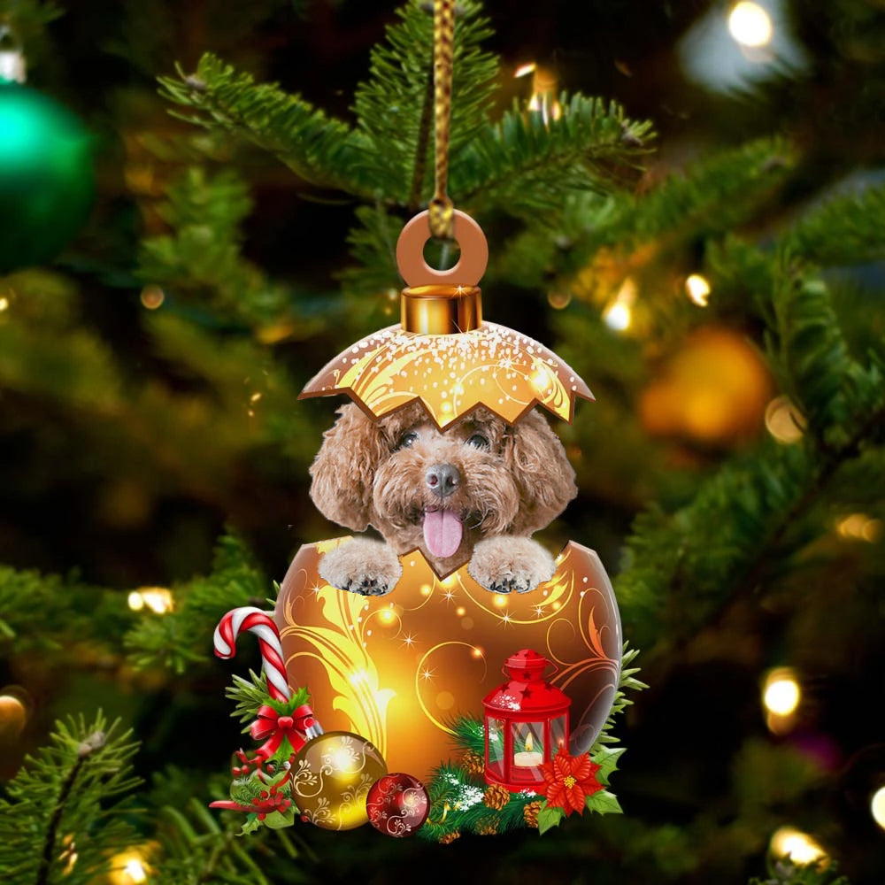 Poodle In Golden Egg Christmas Ornament