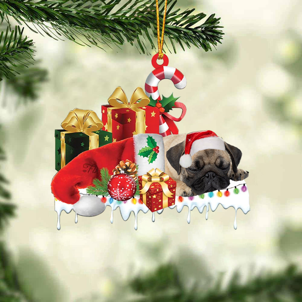 Pug Merry Christmas Hanging Ornament-0211