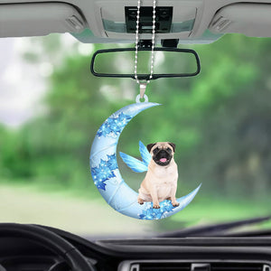 Pug 2 Angel From The Moon Car Hanging Ornament