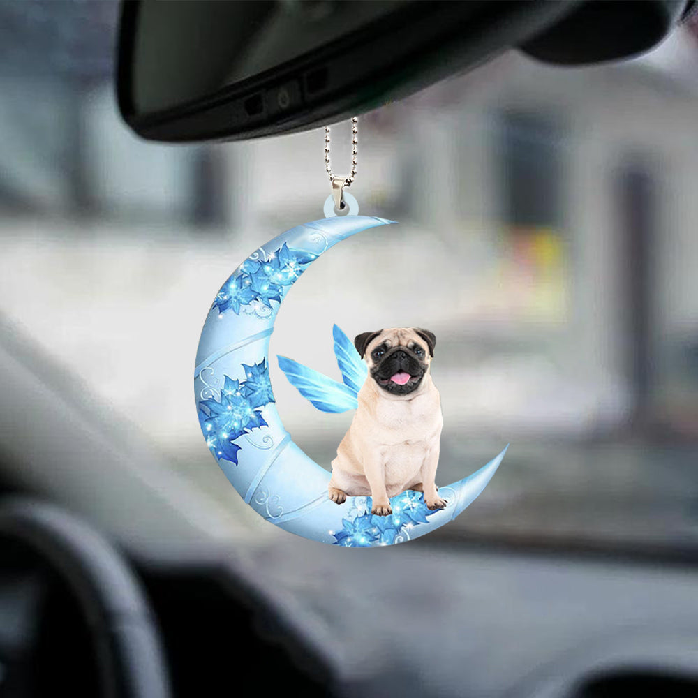 Pug 2 Angel From The Moon Car Hanging Ornament