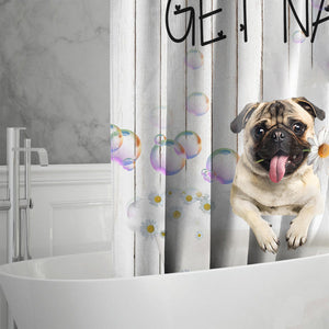 Pug Get Naked Daisy Shower Curtain