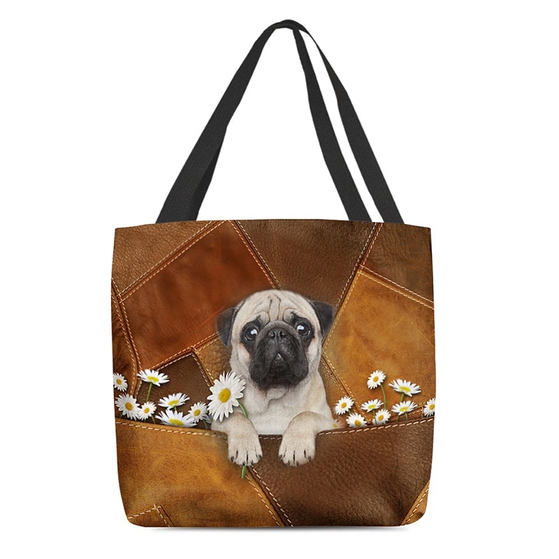 Pug Holding Daisy  All Over Printed Tote Bag