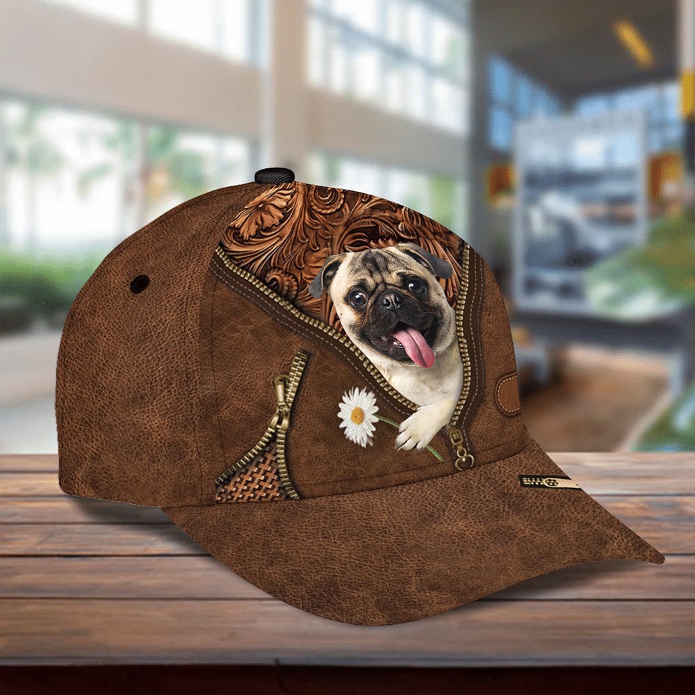 Pug Holding Daisy Unisex Cap