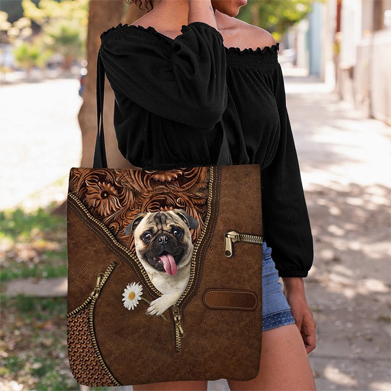 Pug Holding Daisy Tote Bag