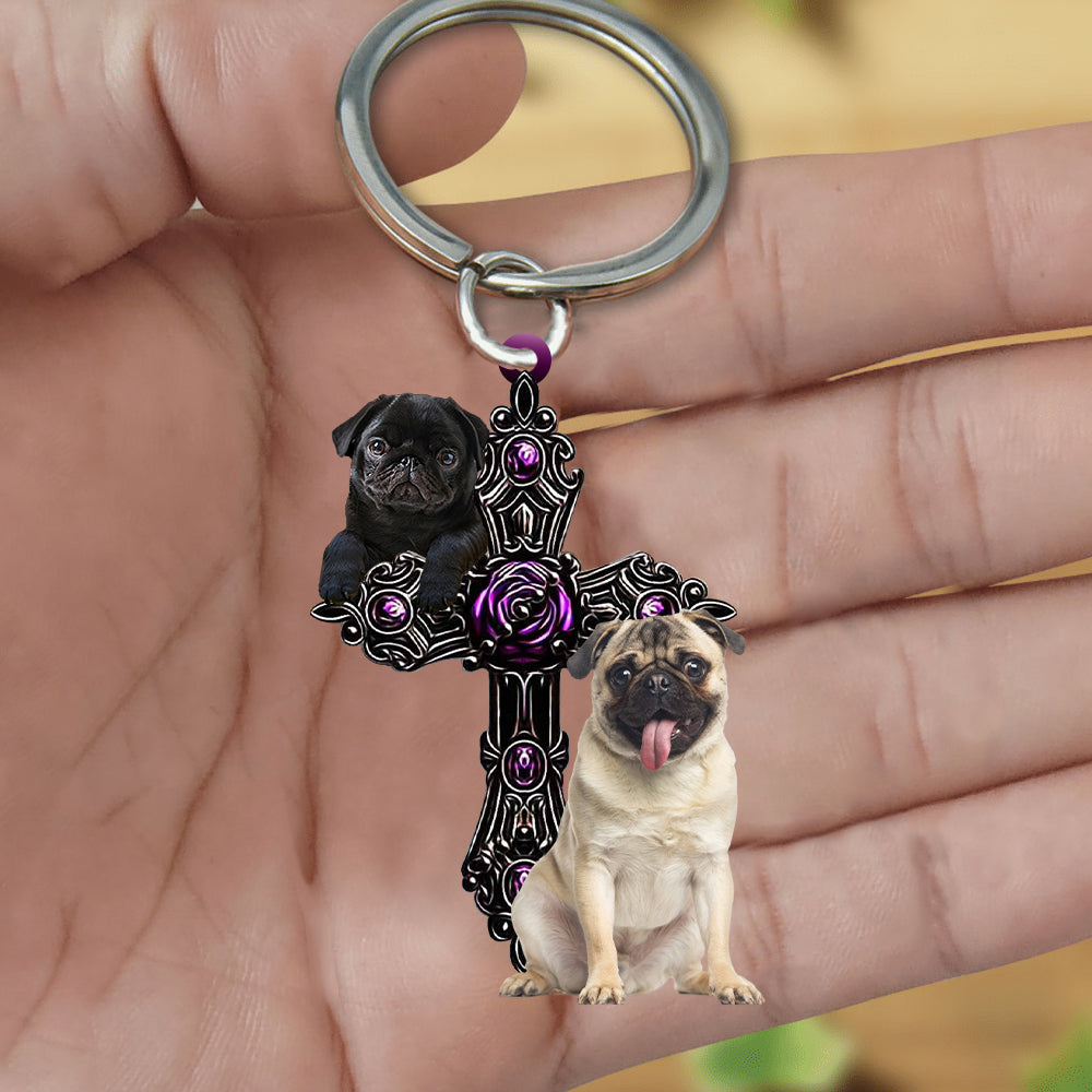 Pug 2 Pray For God Acrylic Keychain