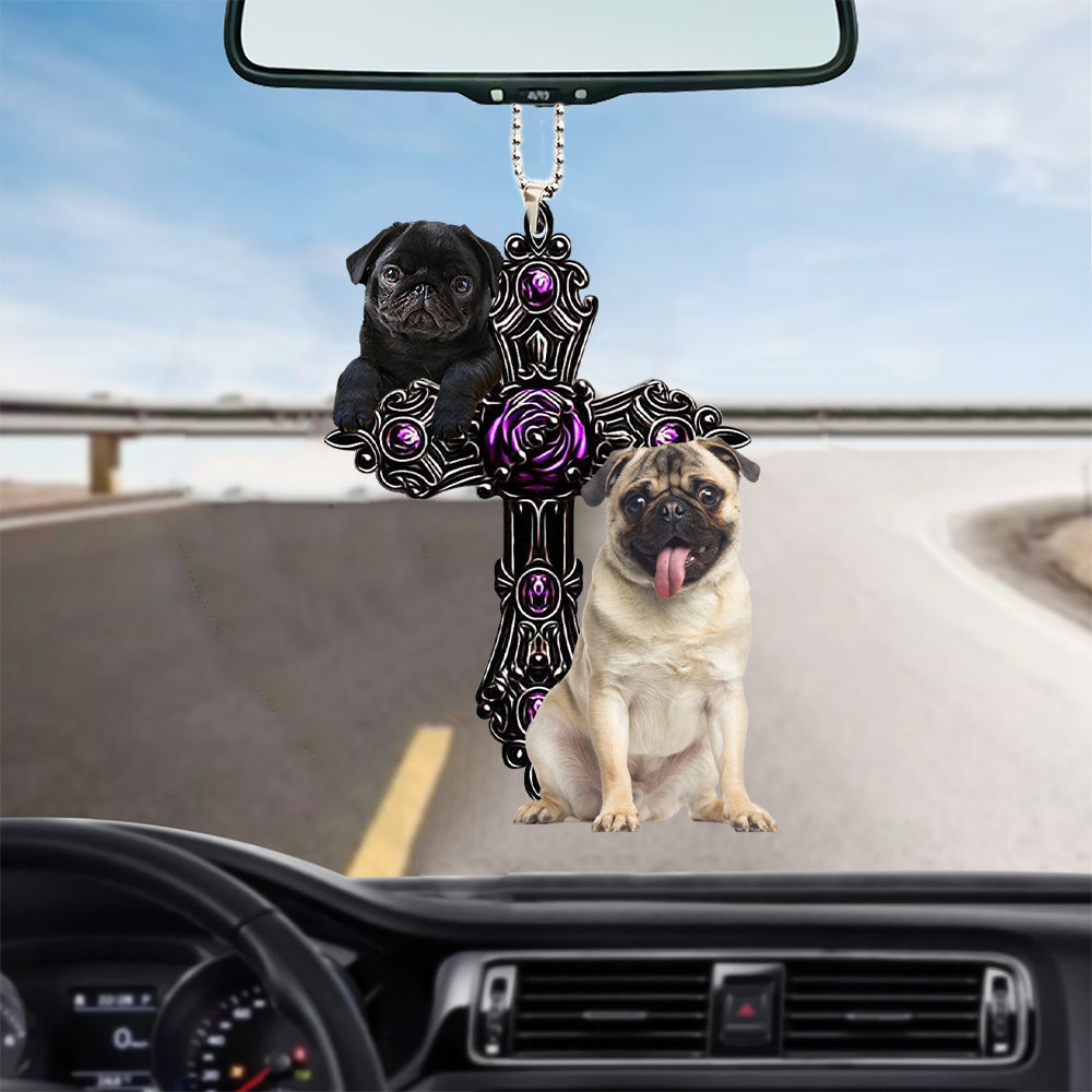 Pug 2 Pray For God Car Hanging Ornament