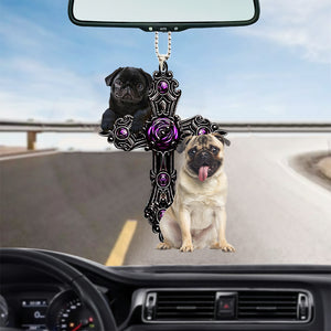 Pug 2 Pray For God Car Hanging Ornament