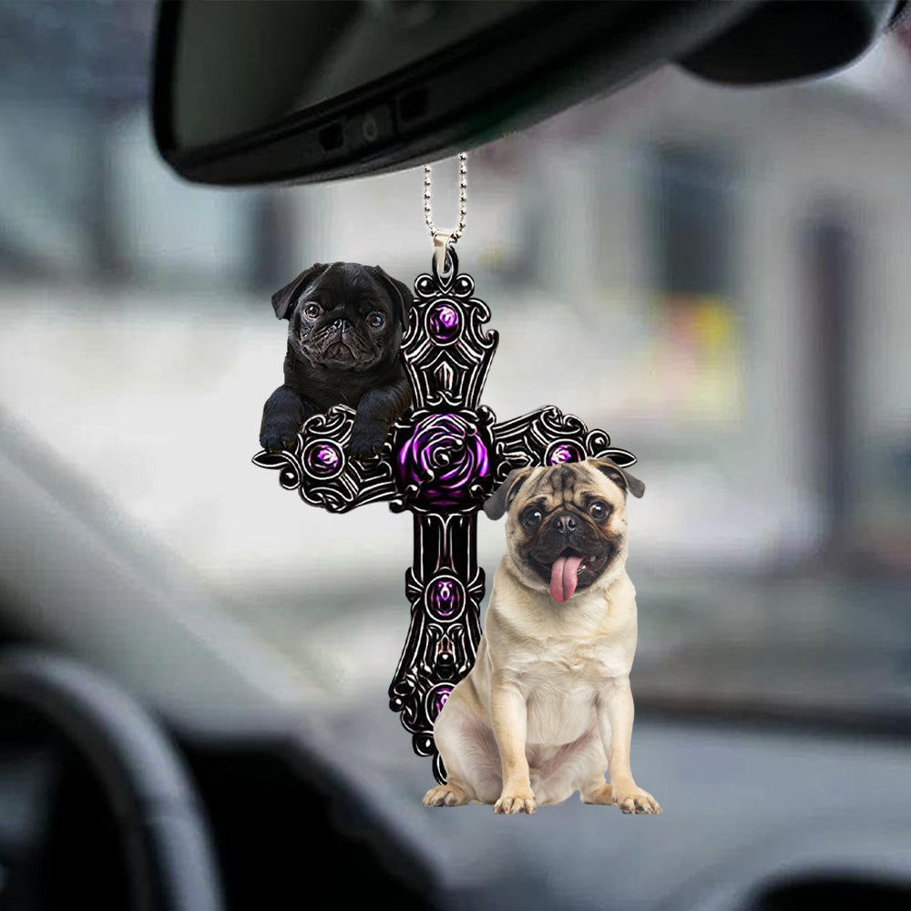 Pug 2 Pray For God Car Hanging Ornament
