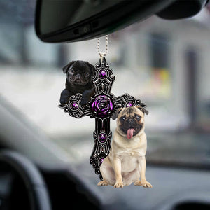 Pug 2 Pray For God Car Hanging Ornament