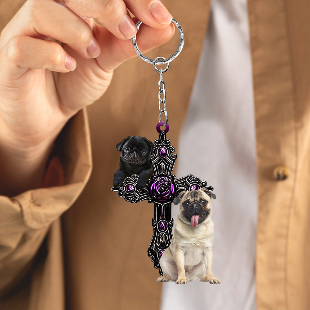Pug 2 Pray For God Acrylic Keychain