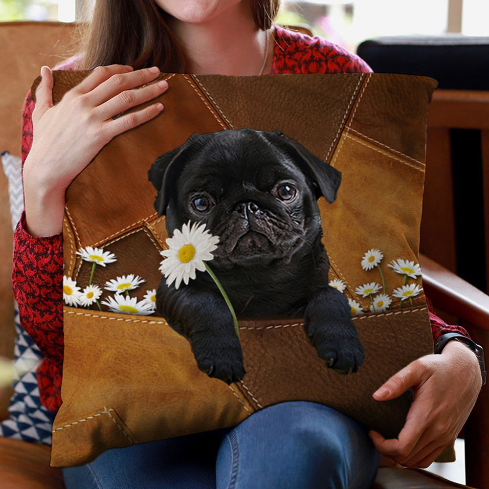 Pug 2 Holding Daisy Pillow Case
