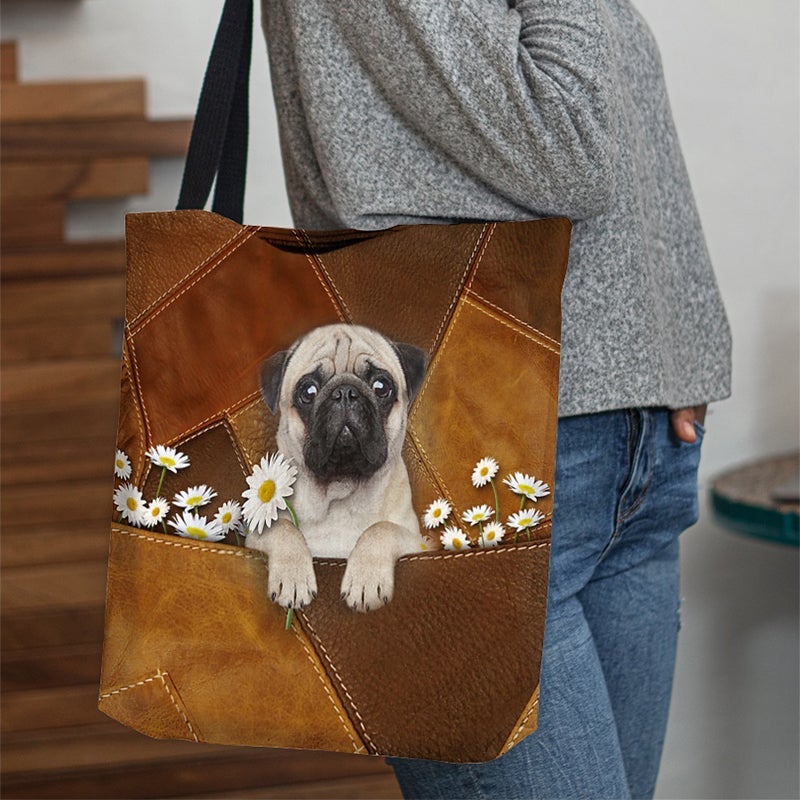 Pug Holding Daisy  All Over Printed Tote Bag