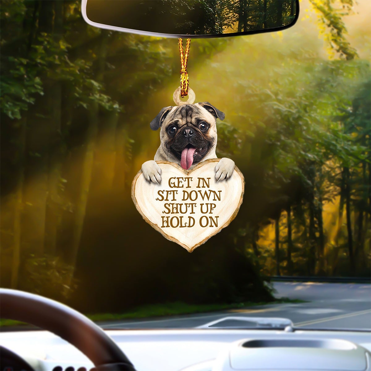 Pug Heart Shape Get In Car Hanging Ornament
