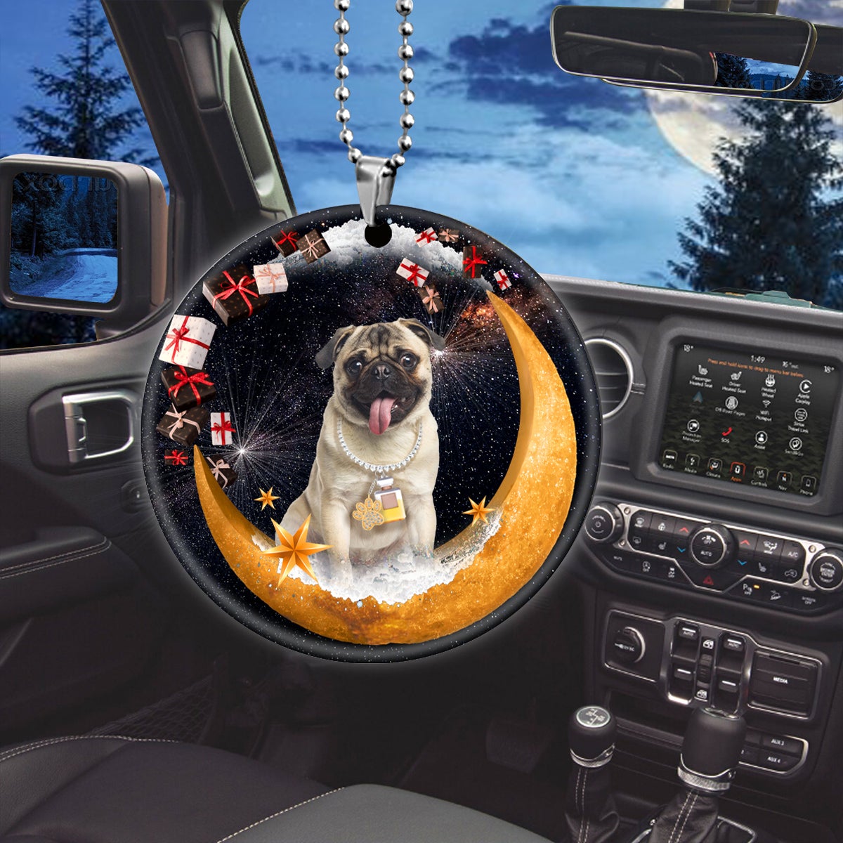 Pug Fashion Moon Car Hanging Ceramic Ornament