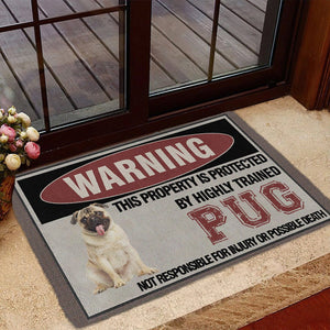 THIS PROPERTY IS PROTECTED BY HIGHLY TRAINED Pug Doormat